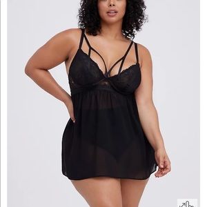 NWT TORRID Underwire Strappy Babydoll Lace Black Plus Lingerie Chemise Size 1 1X